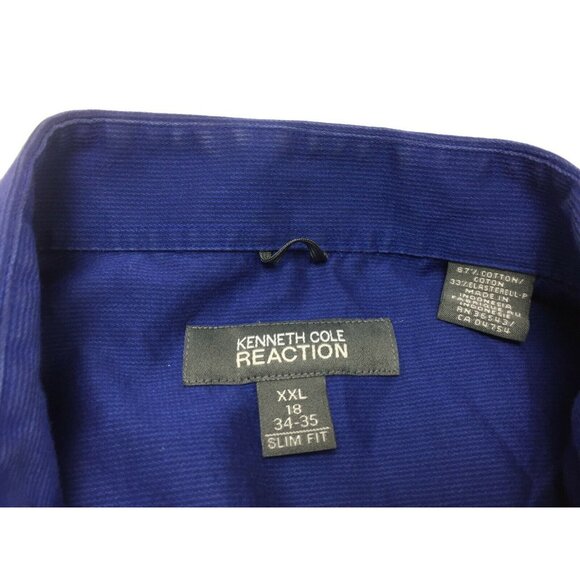 Kenneth Cole Reaction Mens Slim Fit Blue Button Shirt Size 2XL 18 34/35 - Picture 6 of 8